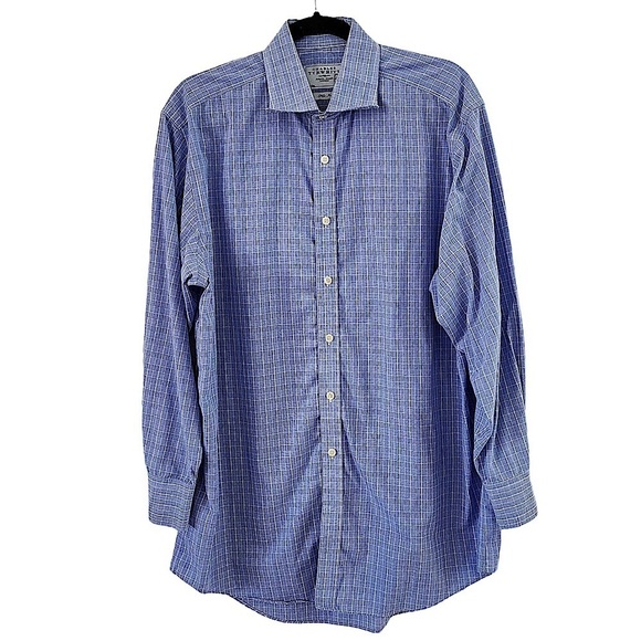 Charles Tyrwhittt London Light Blue Windowpane Check Grid Long Sleeve Shirt 16.5 - Picture 1 of 4